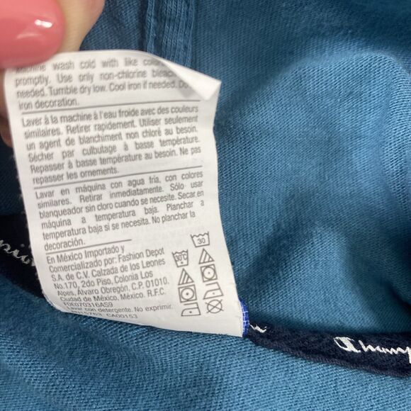 Champion Knit Hoodie Mens Large Blue Lightweight Kangaroo Pocket Pullover - Picture 12 of 12